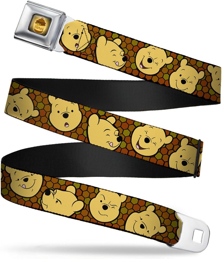 Buckle-Down Seatbelt Belt - Winnie the Pooh Expressions/Honeycomb Black/Browns - 1.0" Wide - 20-36 Inches in Length