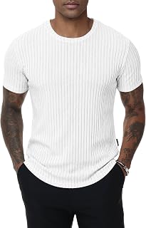 ZKMAN Men's Ribbed T-Shirts Textured Knit Slim Fit Dress T Shirt