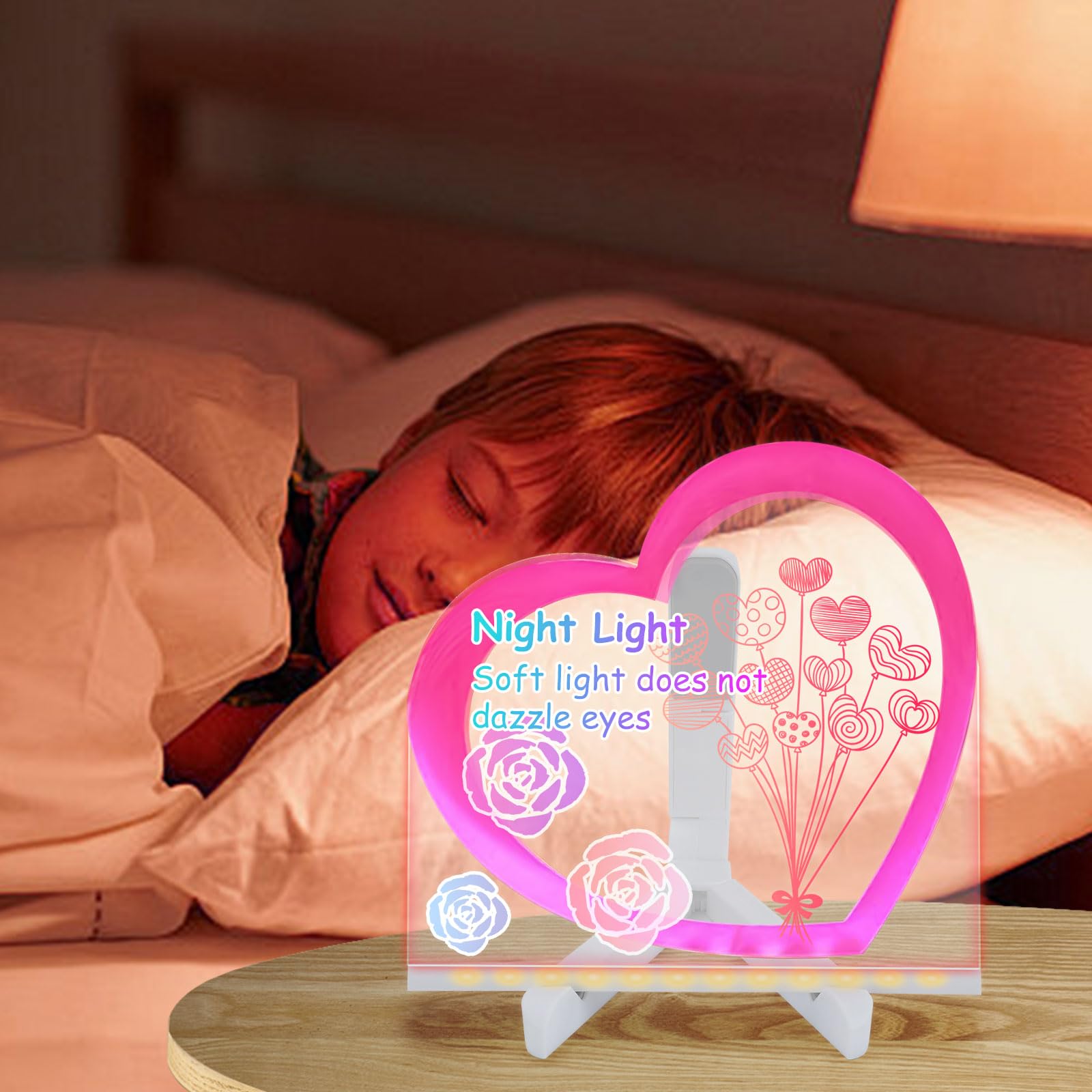 Heart-Shaped LED Note Board ??? 10x10 Acrylic Dry Erase Board With Light-Up Stand & Markers