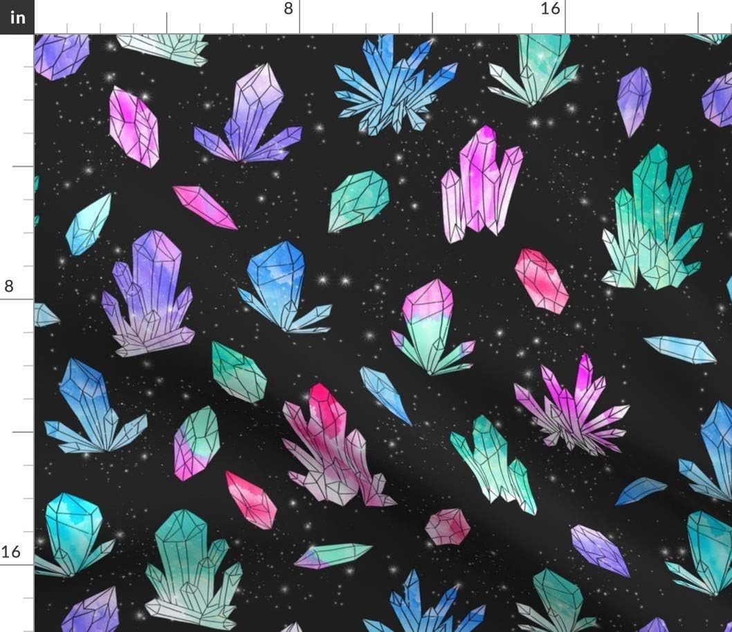 Spoonflower Fabric - Watercolor Crystals Black Crystal Geology Space Rocks Geode Printed on Petal Signature Cotton Fabric by The Yard - Sewing Quilting Apparel Crafts Decor