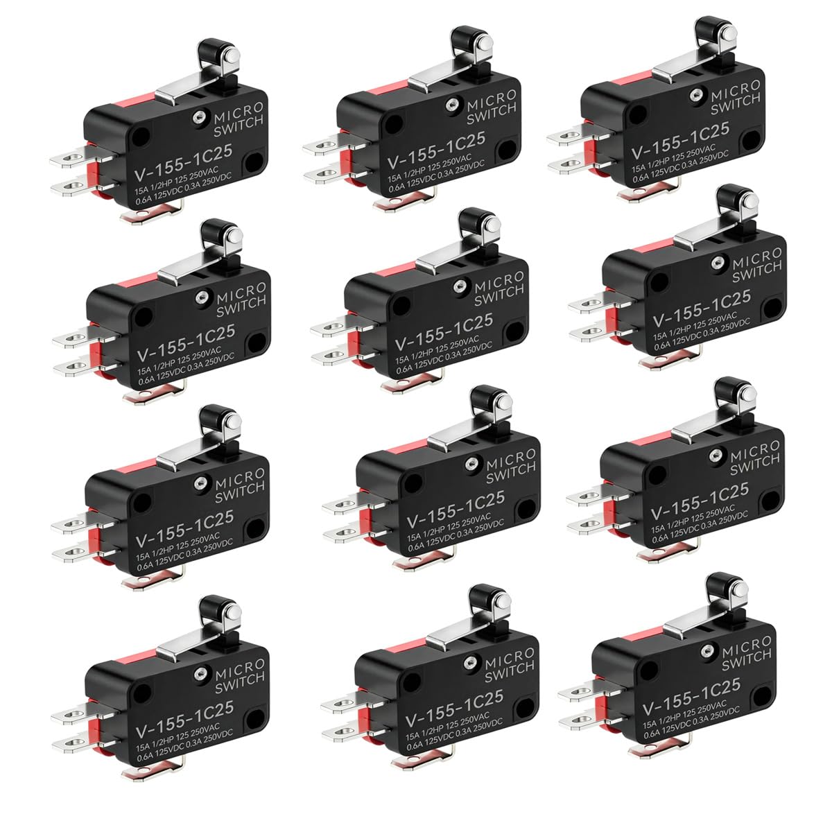 Gebildet 12Pcs V-155-1C25 Micro Limit Switch, Hinge Roller Momentary Cherry Push Button SPDT Snap Action Perfect, Appliance and Electronic Equipment