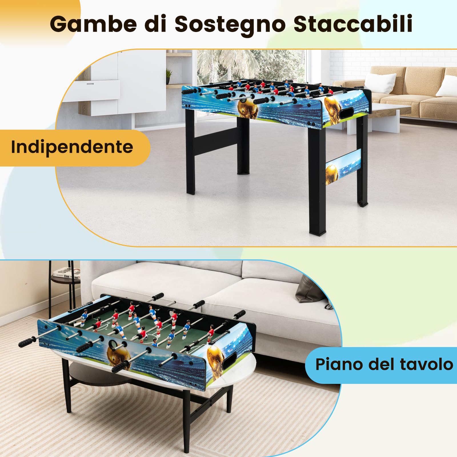 GYMAX Tavolo da Calcio da 94 cm, Tavolo da Gioco da Tavolo/da Terra con Gambe Rimovibili, 2 Palline e 2 Segnapunti Manuali per Bambini, Adolescenti e Adulti, Giochi di Calcio per Casa, Sala Giochi