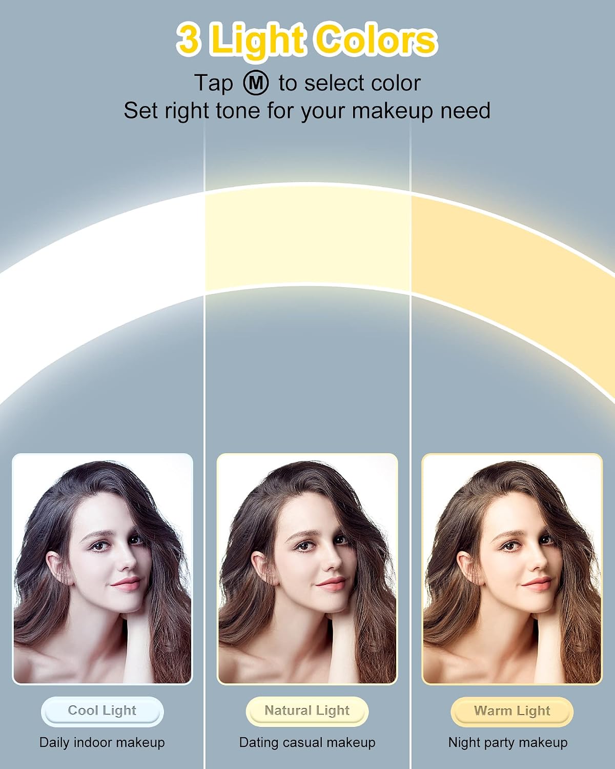 Make up Mirror with Lights, 1X/10X Magnifying Vanity Mirror with 46 LED Lights, 3 Lighting Modes, Brightness Adjustable and Rechargeable Personal Compact Travel Makeup Mirrors