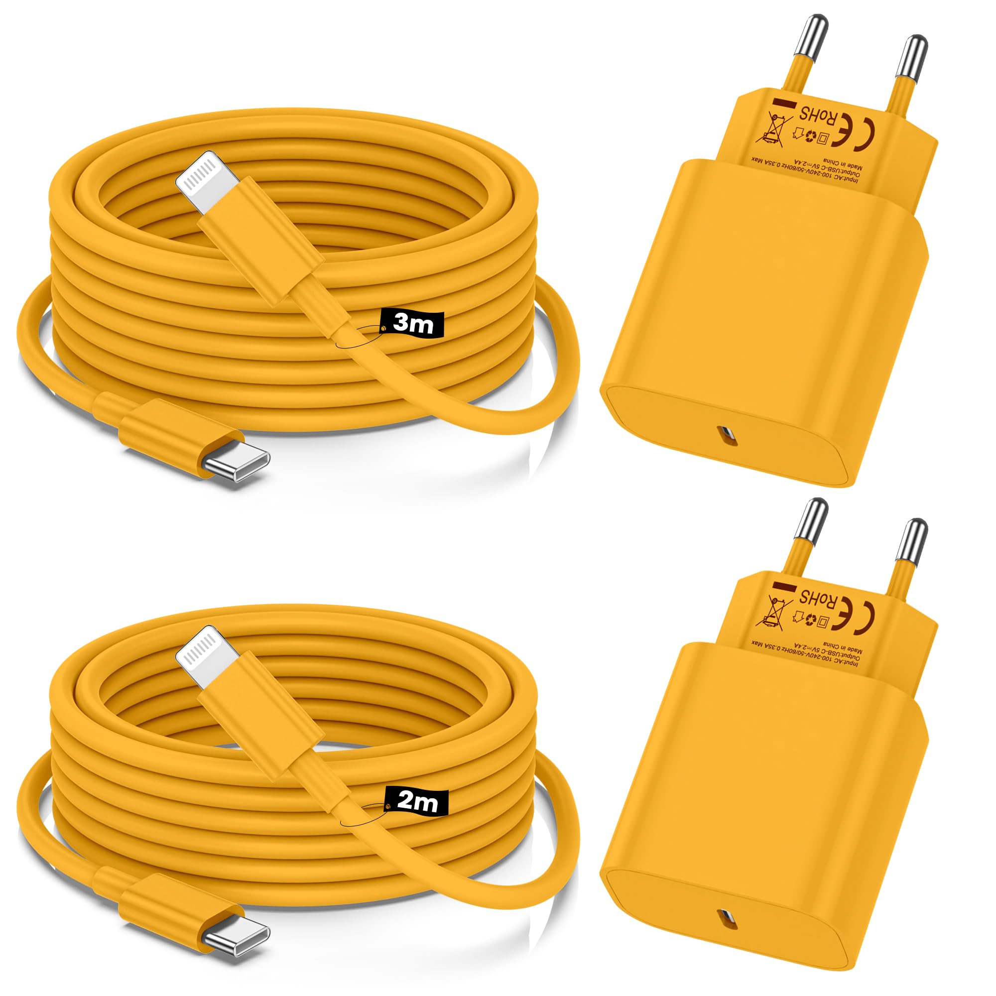 20W USB C Ladegerät iPhone Ladekabel Set, [MFi-Zertifiziert] 2er Pack iPhone Ladegerät Apple Ladekabel mit 2Metern & 3Metern Lightning Kabel für iPhone 14 13 12 11,Kompakt & Reisefertig