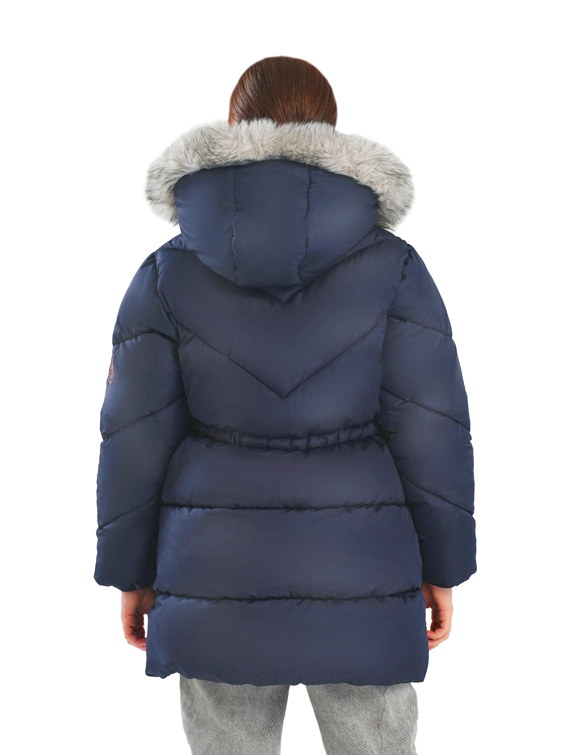 SOLOCOTE Abrigo de invierno para niñas resistente al agua plumas acolchado con capucha forro polar ribete de pelo sintético parka larga gruesa para niños