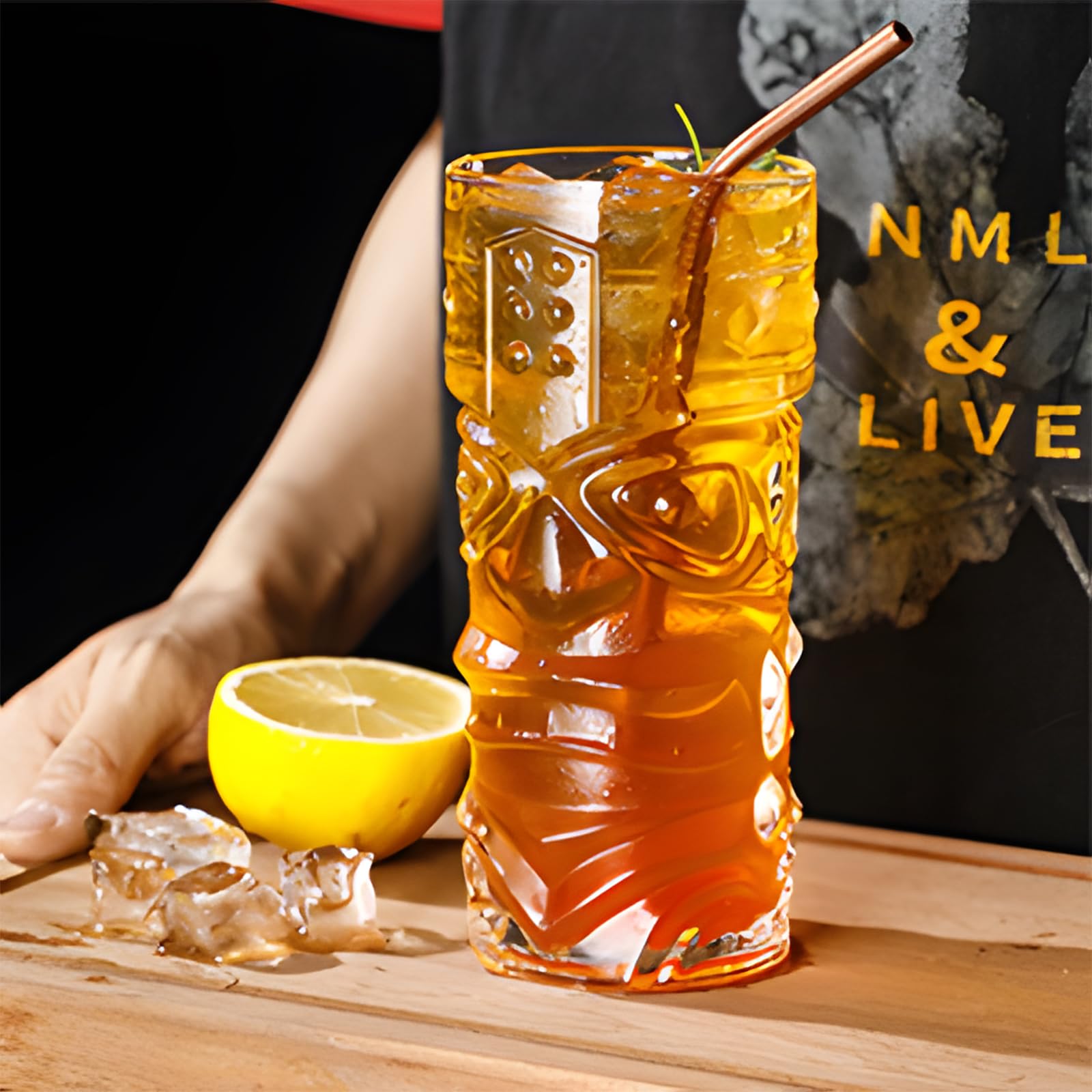 Okllen Paquete de 8 vasos Tiki de plástico, tazas de cóctel Tiki transparentes de 16 onzas, vasos elegantes y trapicales para beber para bar moderno, fiesta hawaiana, suministros de fiesta Luau