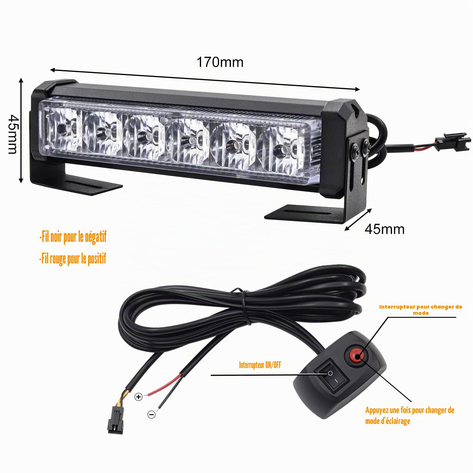 2 en 1 LED Lampe Stroboscopique 12V 24V Lumière Avertissement Stroboscope Bar avec Interrupteur pour Voitures, Bateaux, Camions.