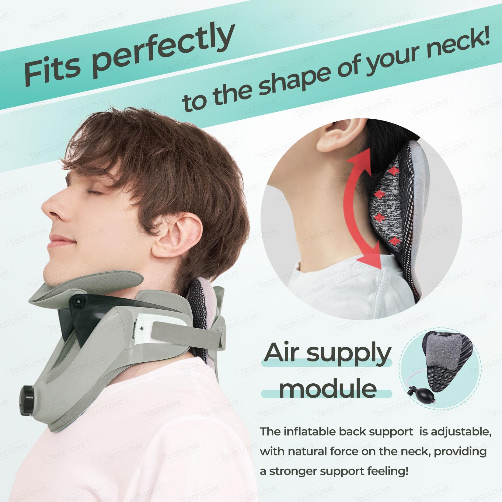 Collar de tracción cervical inflable inalámbrico para cuidado pre/postoperatorio, soporte ajustable y cómodo para alineación y alivio del cuello