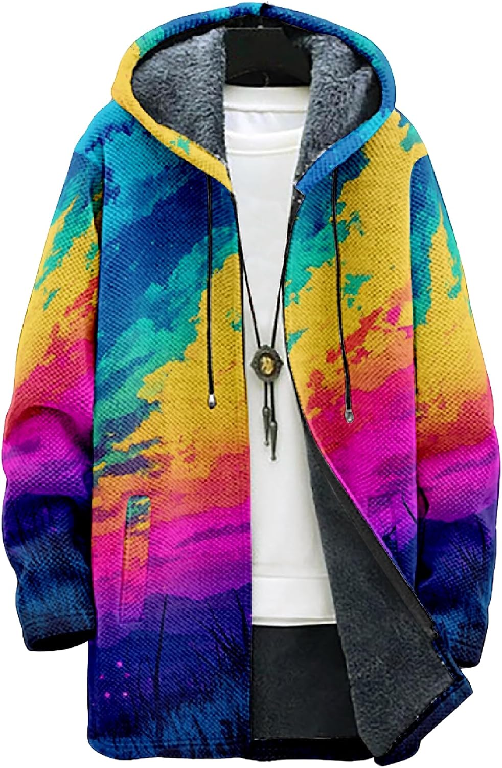 Winter Coats For Men Galaxy 3D Print Long Sleeve Zipper Big And Tall Cardigan Fleec...