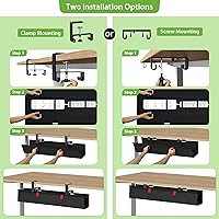 Vista 6 de KEEGH No Drill Under Desk Cable Management Tray - 28" Cord Management Under Desk - Clamp/Screw Mount - Support Upto 70lbs - Fabric Wire Management