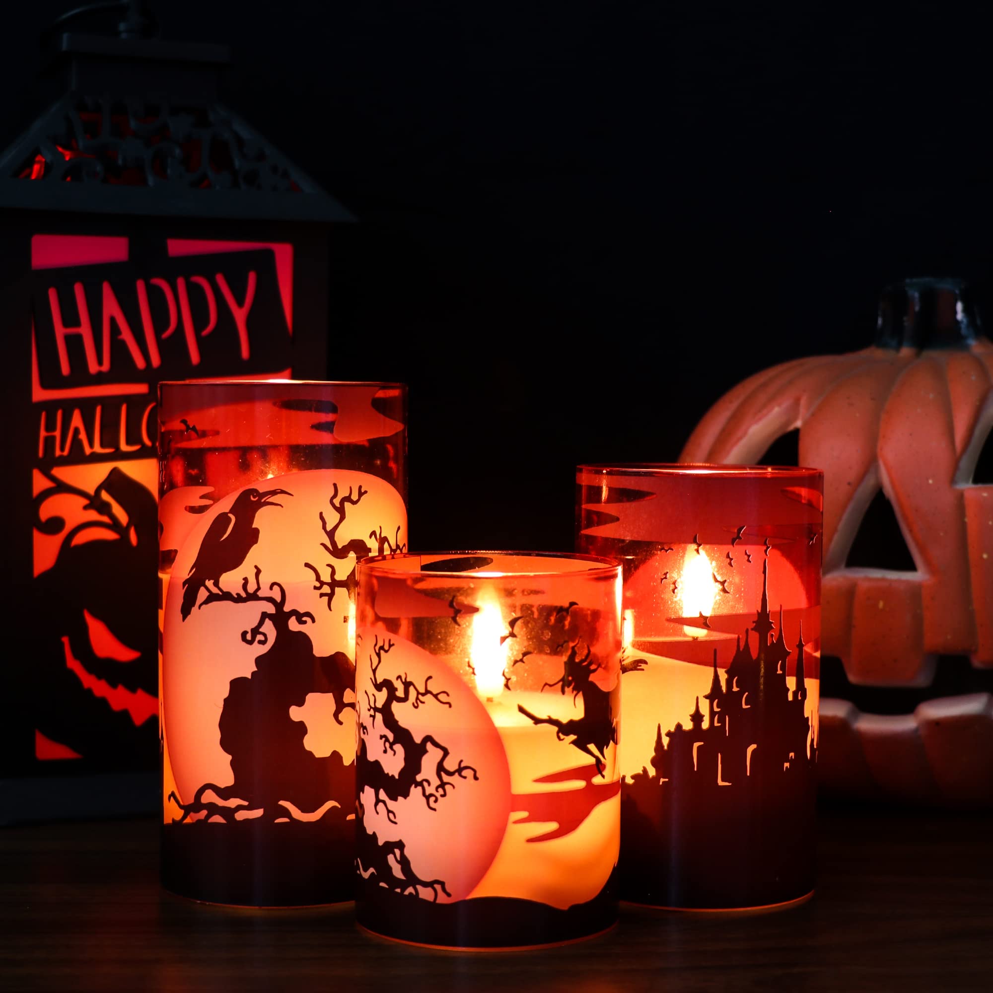Eldnacele Ghost Flame-less LED Candles - 12 Color Changing, Remote Control, Timer, Real Wax For Halloween Spooky Decor