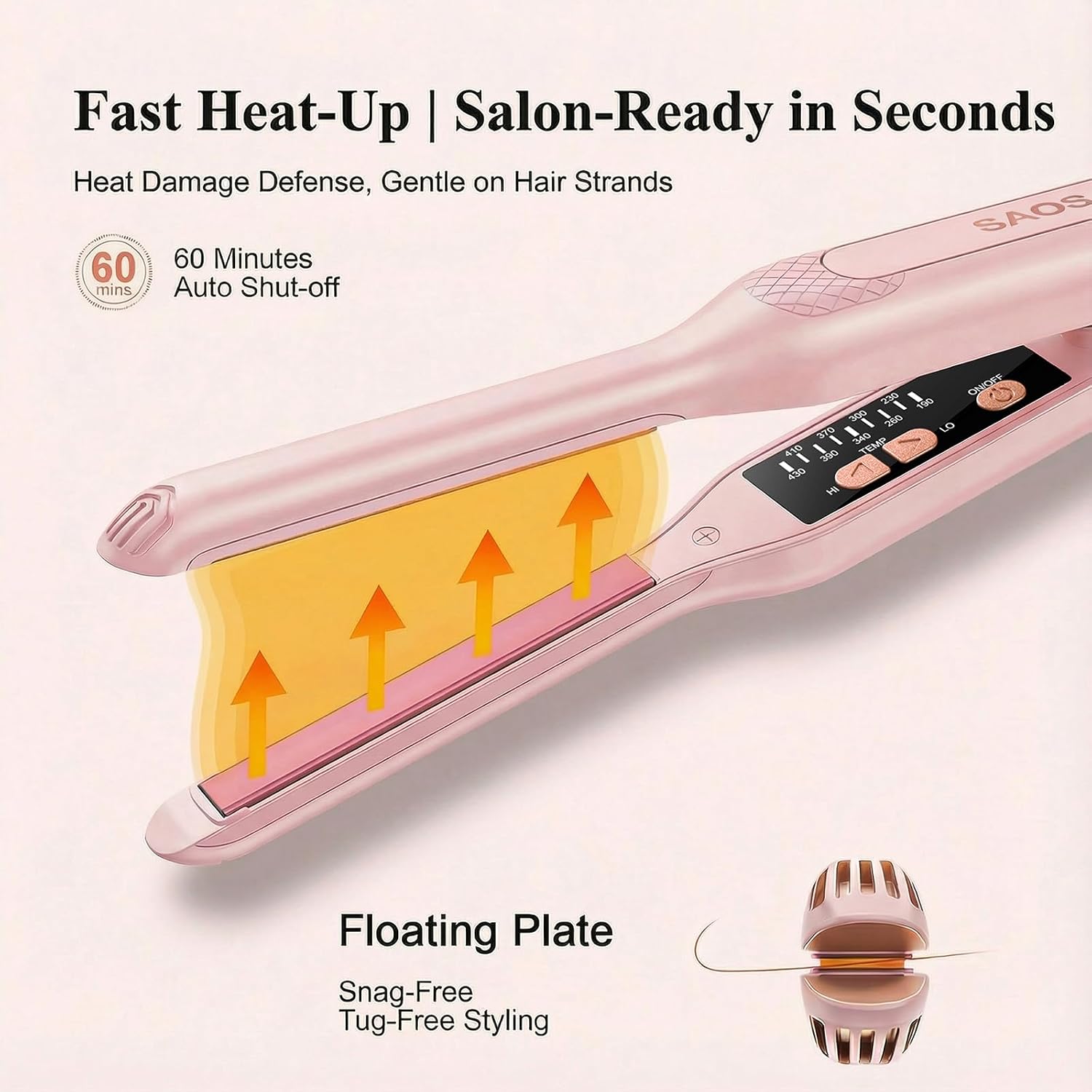 SAOSA Mini Pencil Flat Iron for Short Hair - 0.3" Ultra-Thin Hair Straightener & Curler, 9 Temp (190°F-430°F), Ceramic Tourmaline, Fast 30s Heat Up, Travel Kit with Pouch & Glove, Dual Voltage