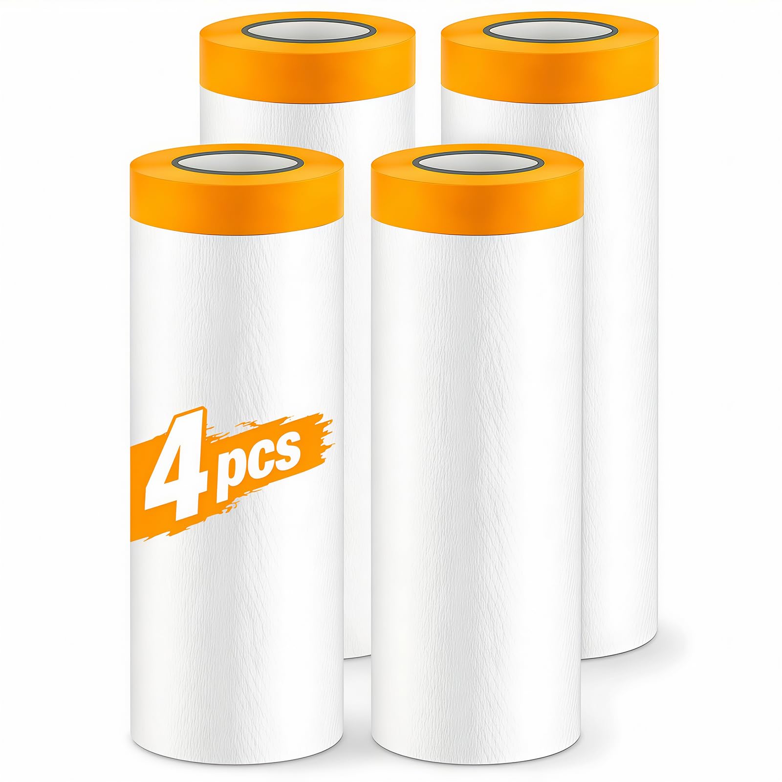 4 Pack 240cm x 20m Tape and Drape, Pre-Taped Masking Film, Drop Film Pre-Taped, Masking Film Rolls with Self-Adhesive Tape, Transparent Plastic Dust Sheet Rolls for Auto Wall Furniture Painting