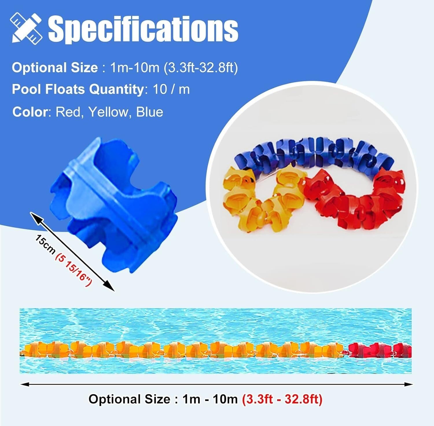 Boa di sicurezza per piscina con accessori in polietilene, divisore di corsia per piscine, sicurezza dell'acqua, resistente, facile da installare, ideale per piscine e spiagge