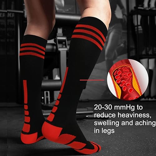 Miniatura 4 de 3 pares de calcetines de compresión de talla grande, pantorrilla ancha, para mujeres y hombres, hasta la rodilla, 20-30 mmHg, circulación para