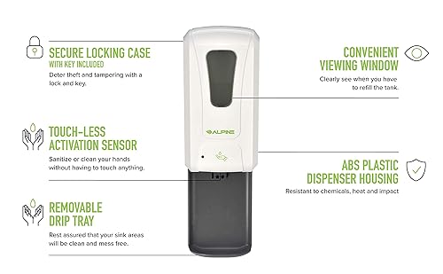 Miniatura 2 de Alpine Dispensador automático de desinfectante de manos, dispensador de jabón sin contacto con bandeja de goteo para restaurante, hospital, escuela