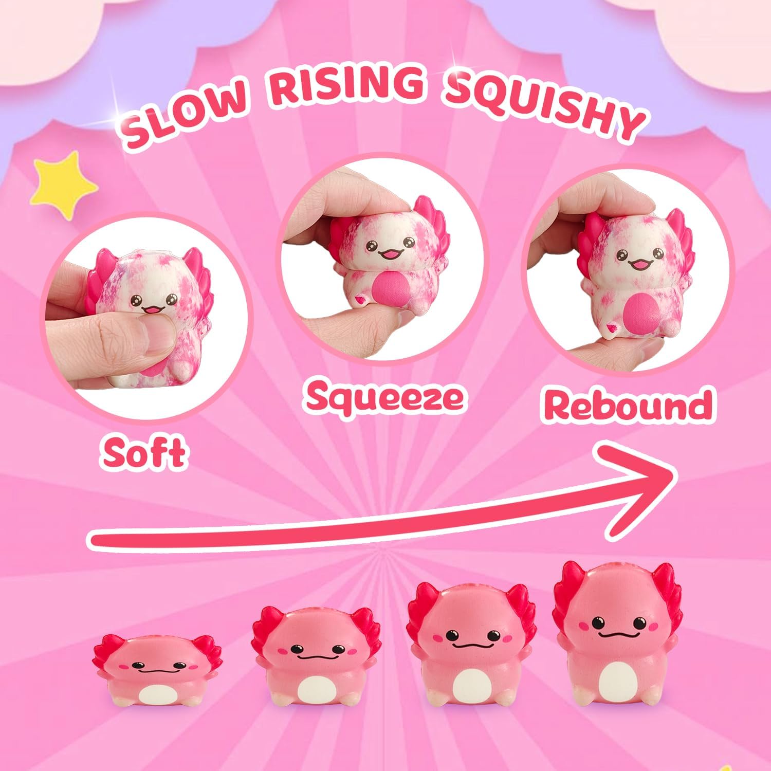 20Pack Axolotl Slow Squishy Toys, Axolotl Gifts for Kids Party Favors, Goodie Bag Stuffers, Easter Egg Fillers, Treasure Box Toys for Classroom Prizes, Holiday and Birthday Gifts for Boys & Girls