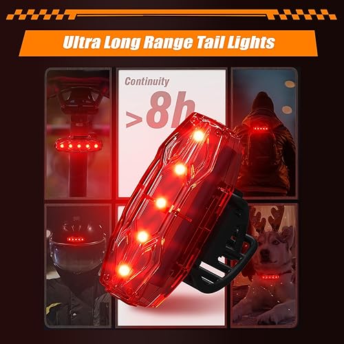 Miniatura 7 de Luces de bicicleta, luces de bicicleta para montar por la noche, 6 LED de aleación de aluminio recargable por USB, luz trasera e impermeable IPX5,