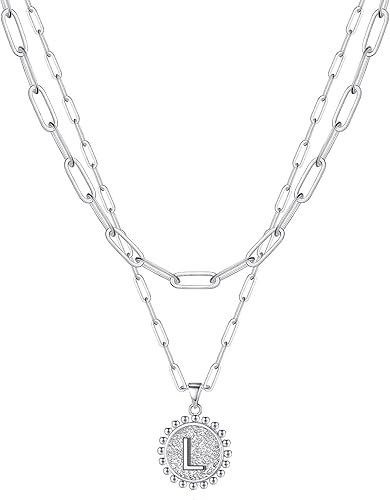 Gargantilla en capas para mujer, chapada en oro de 14 quilates, cadena fina de eslabones, collar sencillo, ajustable, con dije de moneda con letra