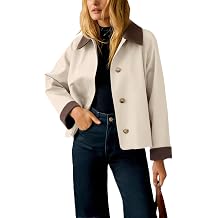 Lviefent Womens Contrast Collar Jacket Casual Button Down Long Sleeves Crop Trench Coat Outerwear with Pockets