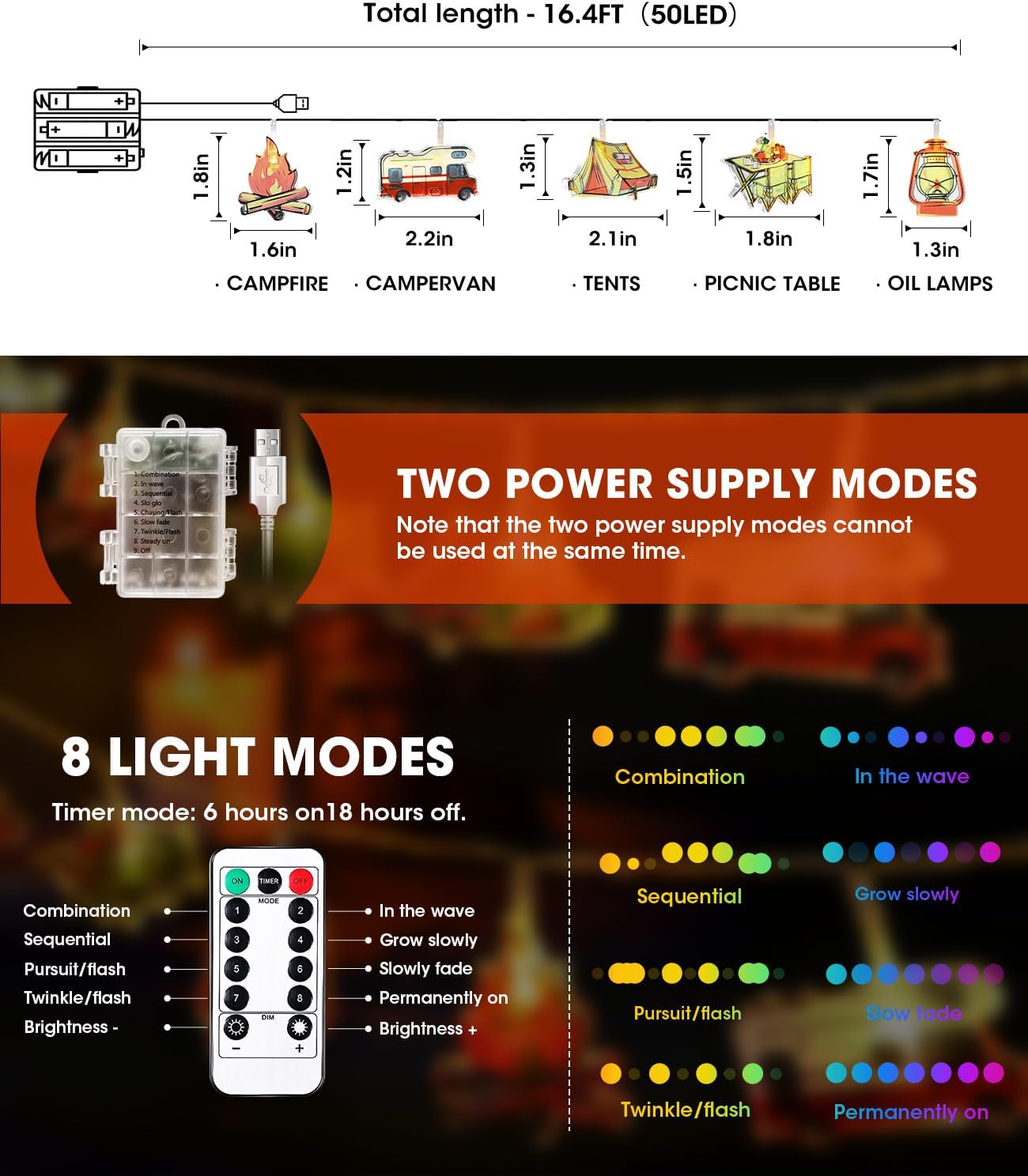 AceList 50 LED Camping String Lights - Battery and USB Operated, Mini Kerosene Waterproof Outdoor String Lights Perfect for Camping Decorations, Outdoor, Christmas, Party and Classroom