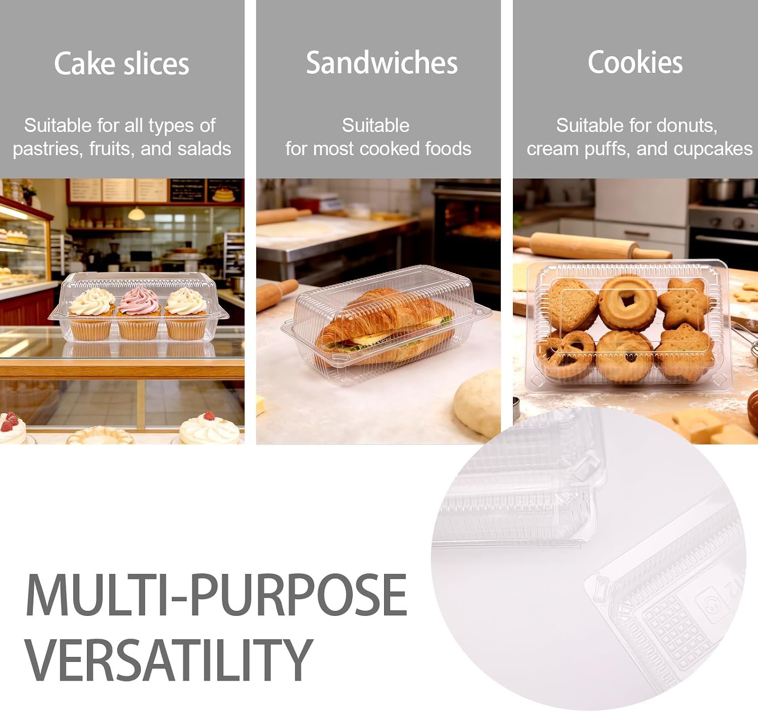 200PCS Clear Plastic Hinged Loaf Containers, 8.66x5.12x3.15 Inch Disposable Clamshell Dessert Take Out Food Containers Cake Slice Boxes for Bakery, Cafe