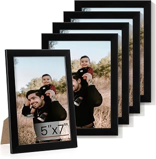 Heimlove 5x7 Picture Frame Set of 5,Black Photo Frames Display 5"x7" Pictures,Picture Frames 5x7 Wall Gallery Collage Tabletop or Wall Mount,Poster Frame Display for Certificate Document