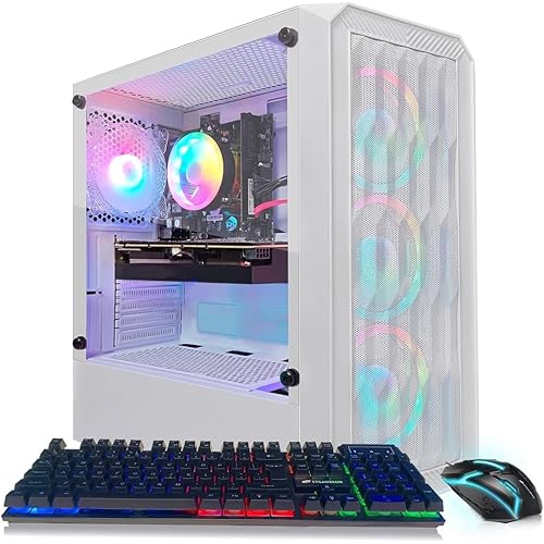 STGAubron Gaming PC Desktop Computer, Intel Core i5-9400F up to 4.3GHz, Radeon RX 590 8G, 16GB DDR4, 1TB SSD, WiFi 6, BT 5.2, RGB Fan x 6, Windows 11 Home,White
