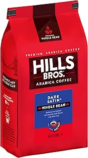 Hills Bros. Dark Satin Whole Bean Coffee – Rich and Bold Premium Arabica Coffee Beans – Orthodox Union Kosher – Dark Roast, Fresh Grind for Best Aroma & Taste – Dark Satin, 1 Pack of 24oz