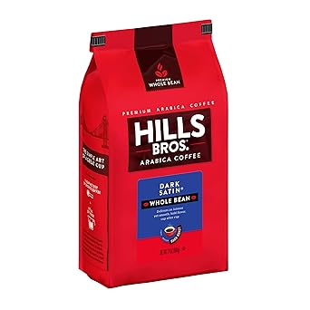 Hills Bros. Dark Satin Whole Bean Coffee Rich and Bold Premium Arabica Coffee Beans Orthodox Union Kosher Dark Roast, Fresh Grind for Best Aroma & Taste Dark Satin, 1 Pack of 24oz
