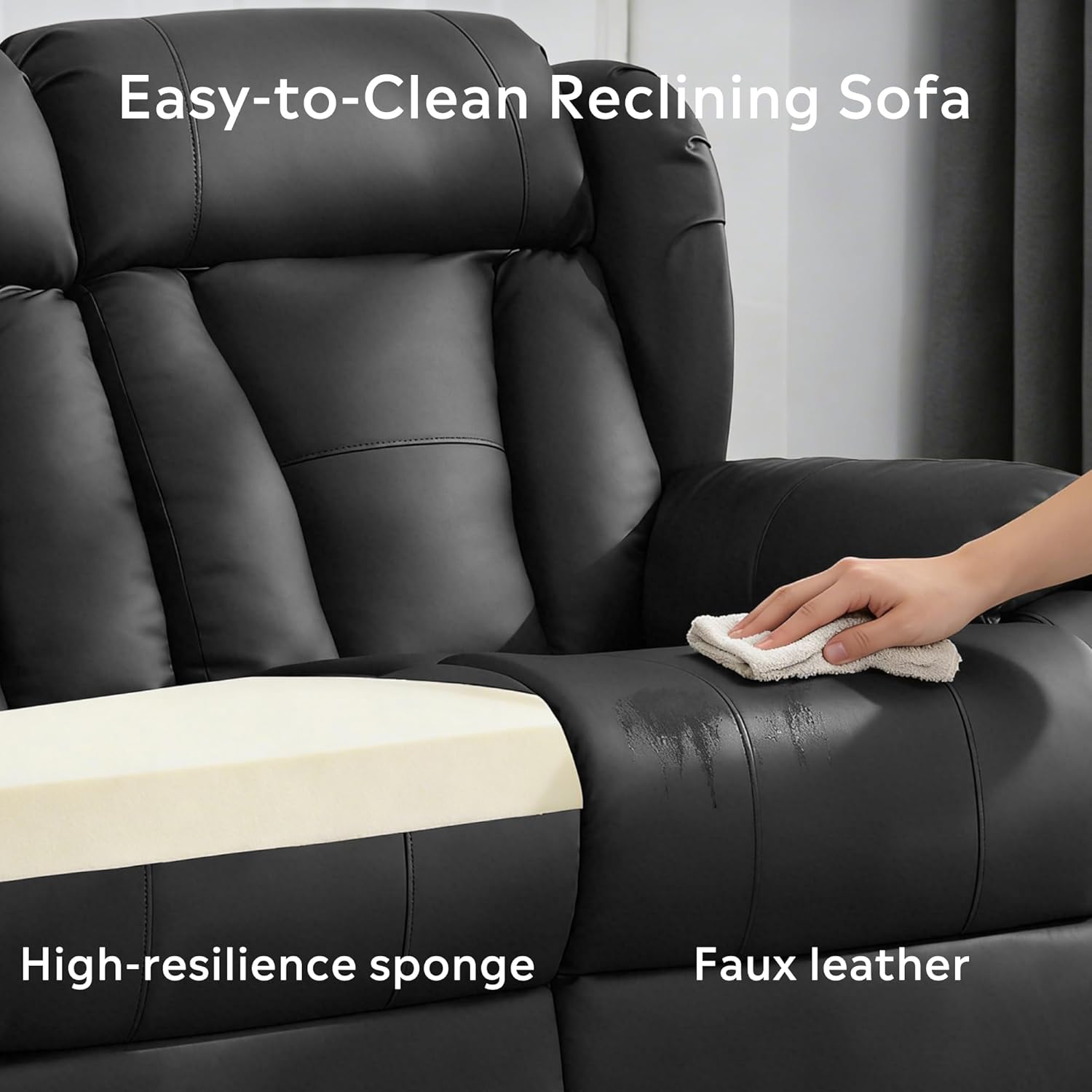 Loveseat Recliner Sofa with LED Lights, 59" Manual Love Seat Recliner with USB-A & USB-C Ports, Faux Leather Wall Hugger RV Reclining Couch with Side Pockets