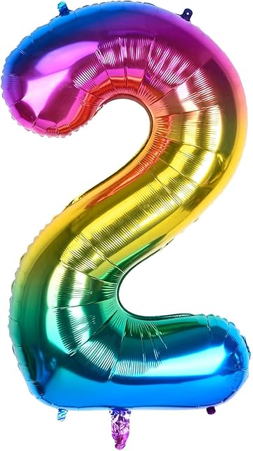 40" Giant Rainbow Helium Foil Number Balloons Self Inflating 0-9, Large Number 2 Balloon Gradient for Girls Boys Birthday Party Decorations/Anniversary Supplies - Number 2