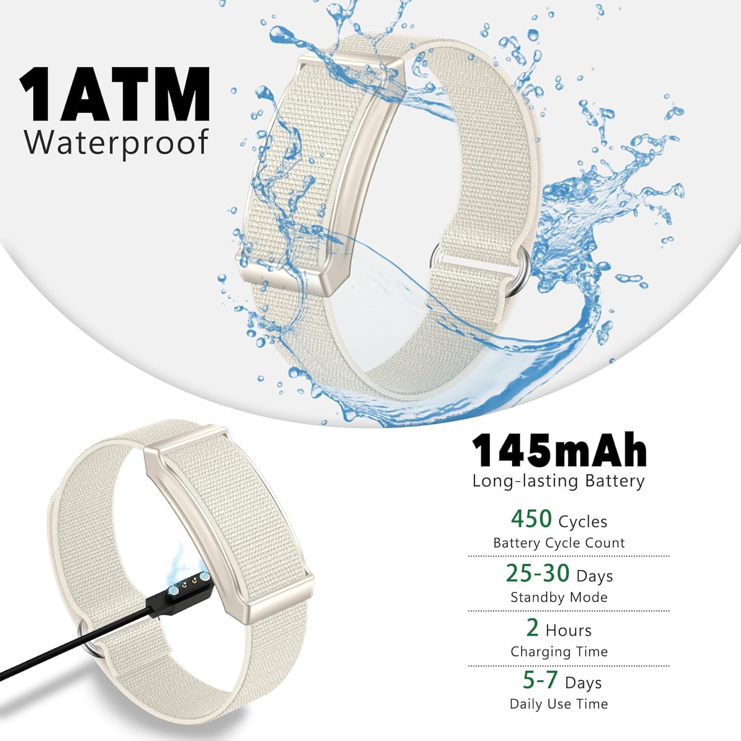 Fitness Tracker, Smart Bracelet with 100+ Sports Modes, 24 Hour Continuous Heart Rate, Blood Oxygen & Sleep Monitoring, Free Armband, Beige