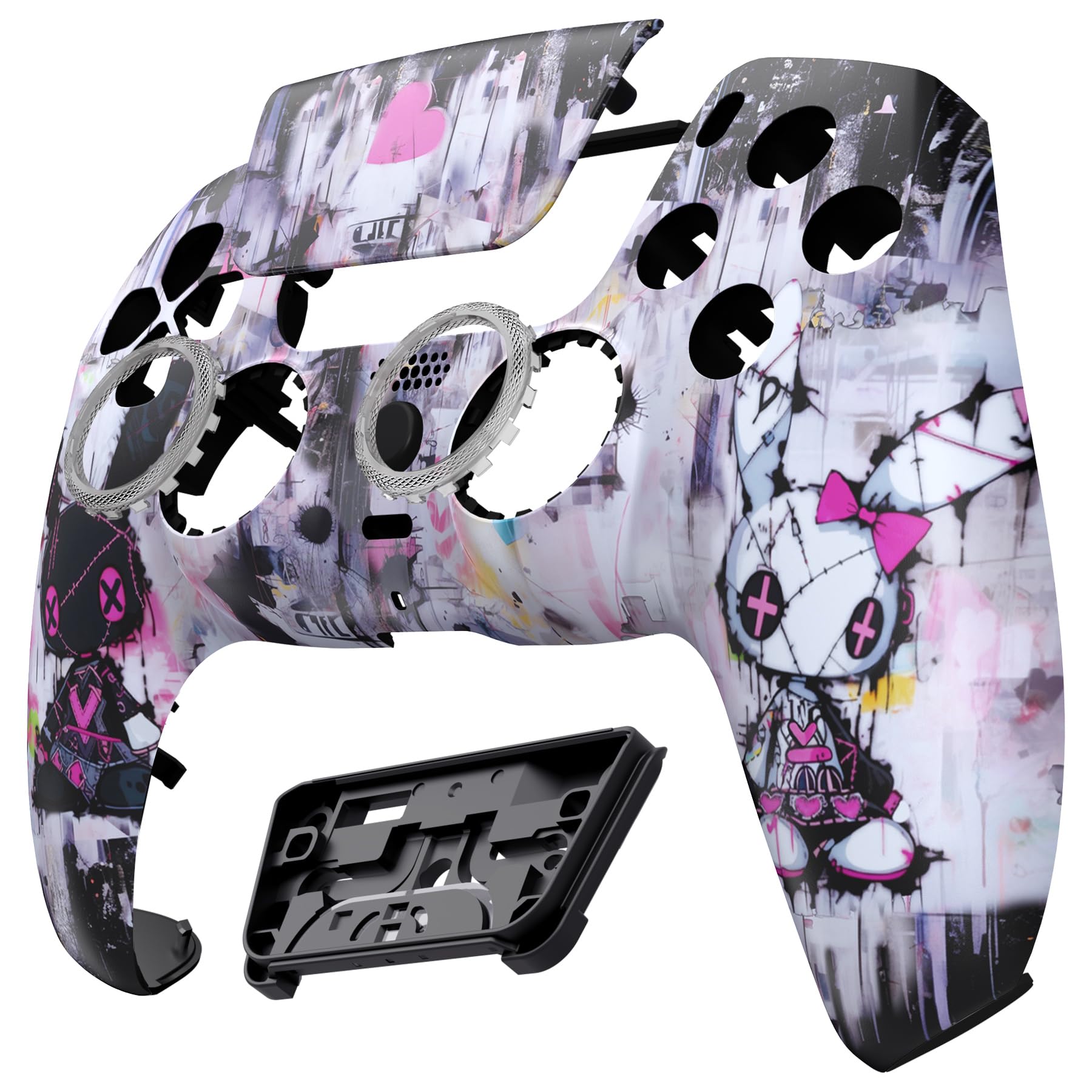 eXtremeRate Luna Cover per ps5 Controller Joystick,Shell Frontale Touchpad Ricambio,Scocca Ridisegnata&Anelli per ps5 Joypad BDM 010/020/030/040/050-Coniglietti Punk