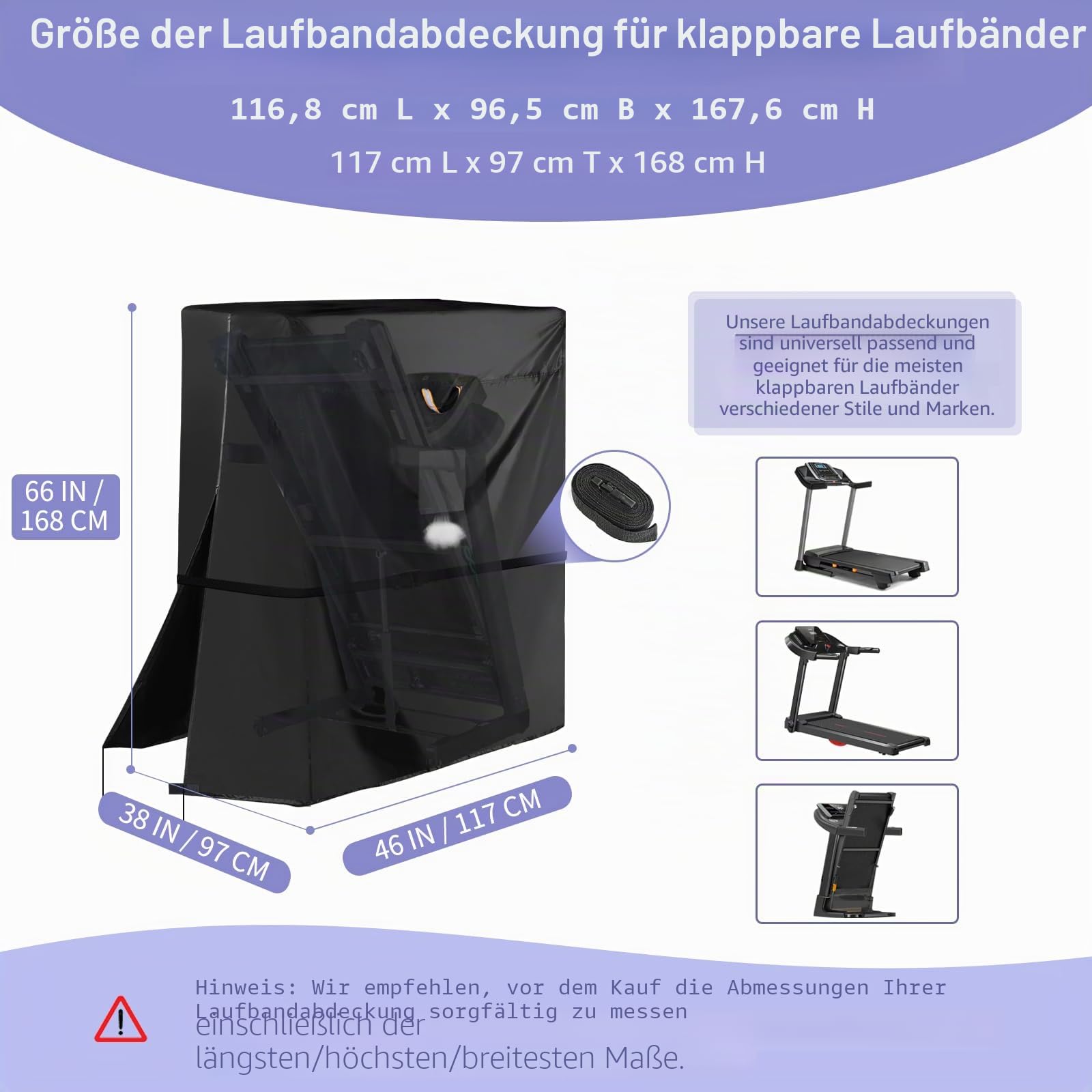 Strapazierfähige 420D faltbare Laufbandabdeckung – wasserdicht, staubdicht, universelle Passform mit Reißverschluss, Lüftungsschlitz, winddichte Schnalle