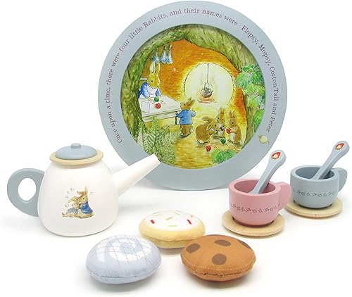 KIDS PREFERRED Beatrix Potter Peter Rabbit - Juego de té de madera para juego de simulación, 11 piezas