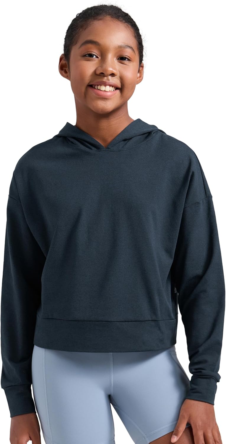 CRZ YOGA Girls Cloud Jersey Long Sleeve Casual Hoodie - Lounge Pullover Sweatshirts Hooded Relaxed Waist Length Kids Teen