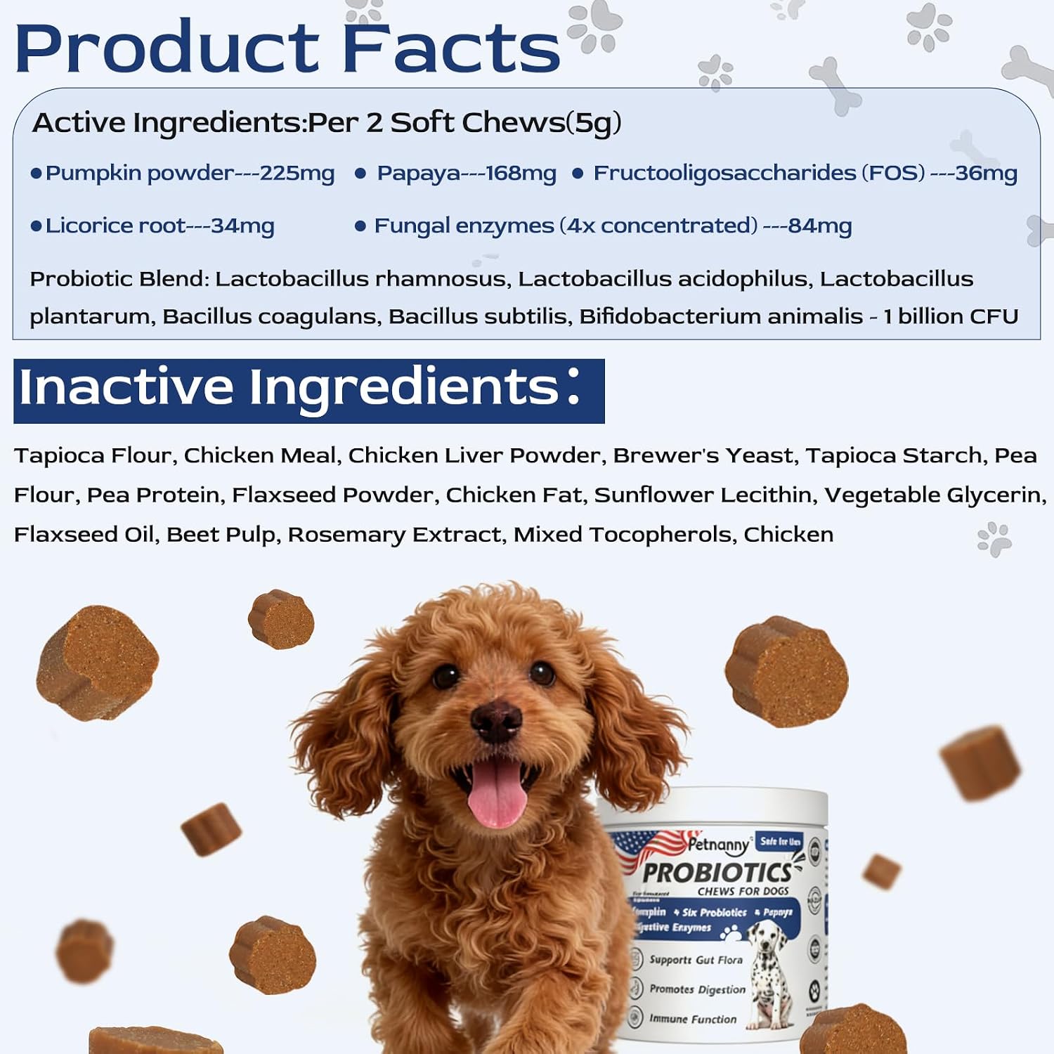 Petnanny Probiotics for Dogs, Chicken Flavor Natural Dog Probiotic Soft Chews Supports Digestion, Gut Health, Stool Quality & Immune System Highly Palatable for All Breeds
