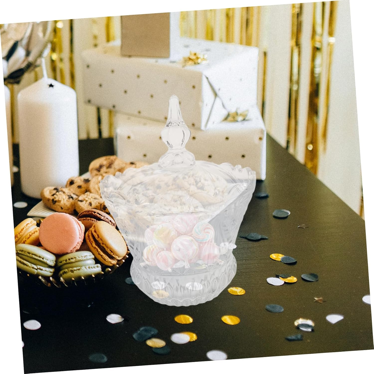 Ciieeo Glass Candy Dish Lid Versatile Decorative Jar for Candy Nuts and Treats for Home Office Wedding Anniversaries Easy to Clean Elegant Design
