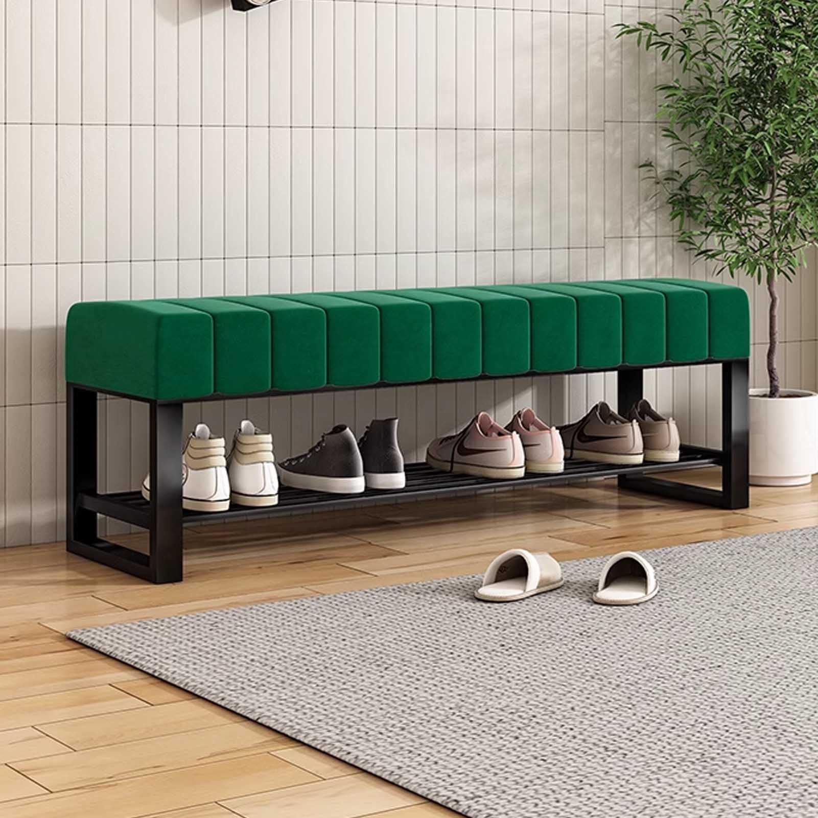 Banc à chaussures en velours vert de 80 cm avec structure en acier stable pour entrée
