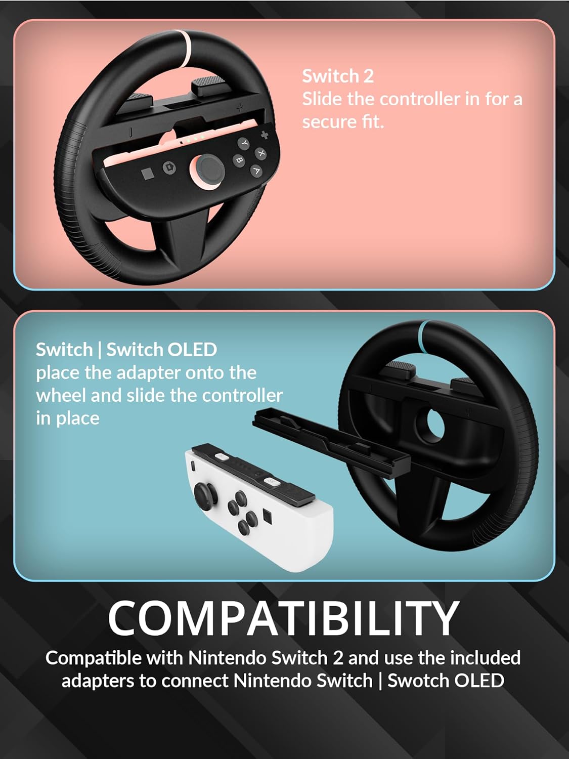 Orzly Steering Wheels – Compatible with Switch 2 (2025 Console) – Twin Pack Racing Wheel Accessories for Joy-Con Controllers and MarioKart Racing Games (2 Black Wheels) Gift Boxed - Image 5