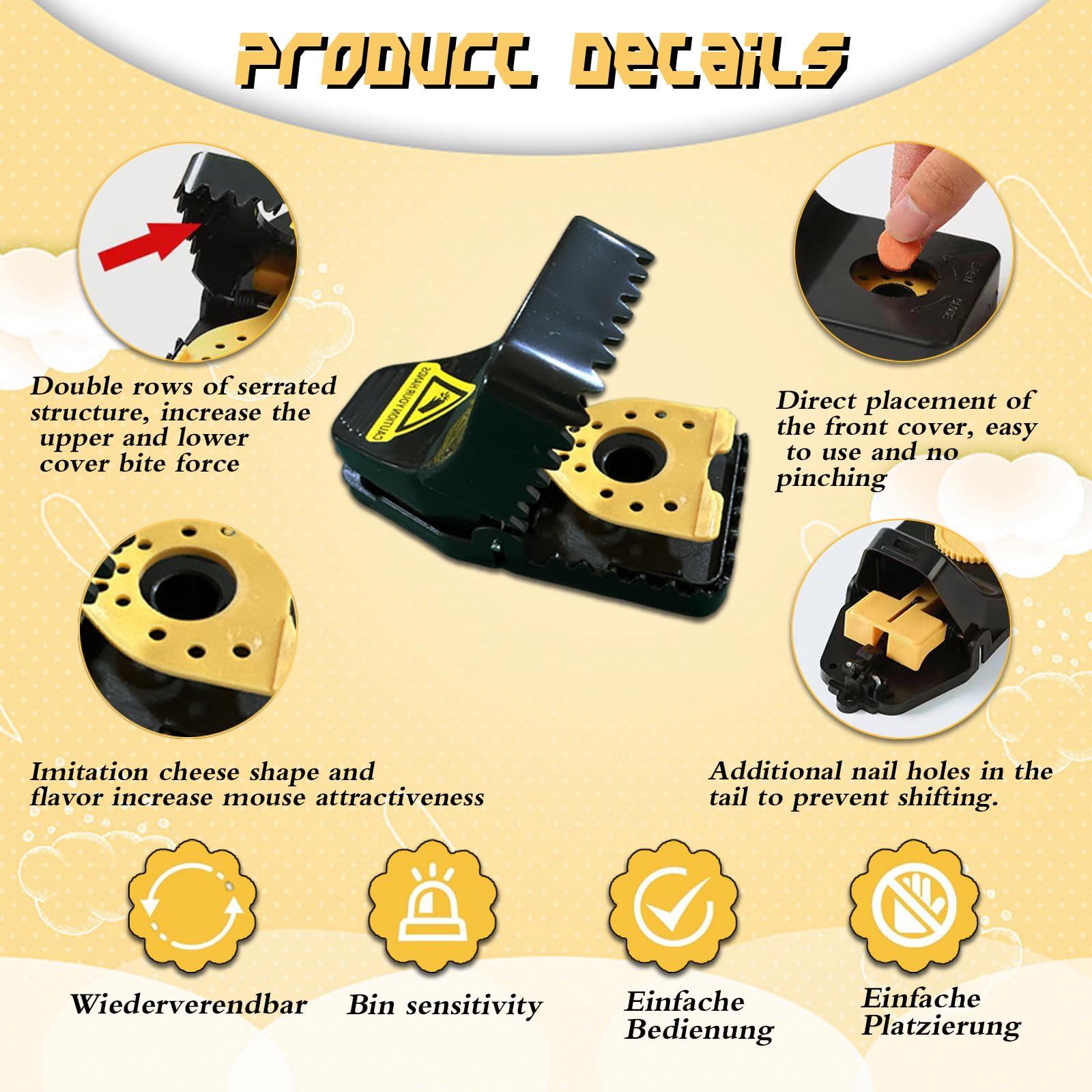 Trappole Professionali per Topi – Kit di 8 Piccole Trappole, Incluso 1 Grampo per Topi – Strumento Efficiente e Riutilizzabile per la Cattura dei