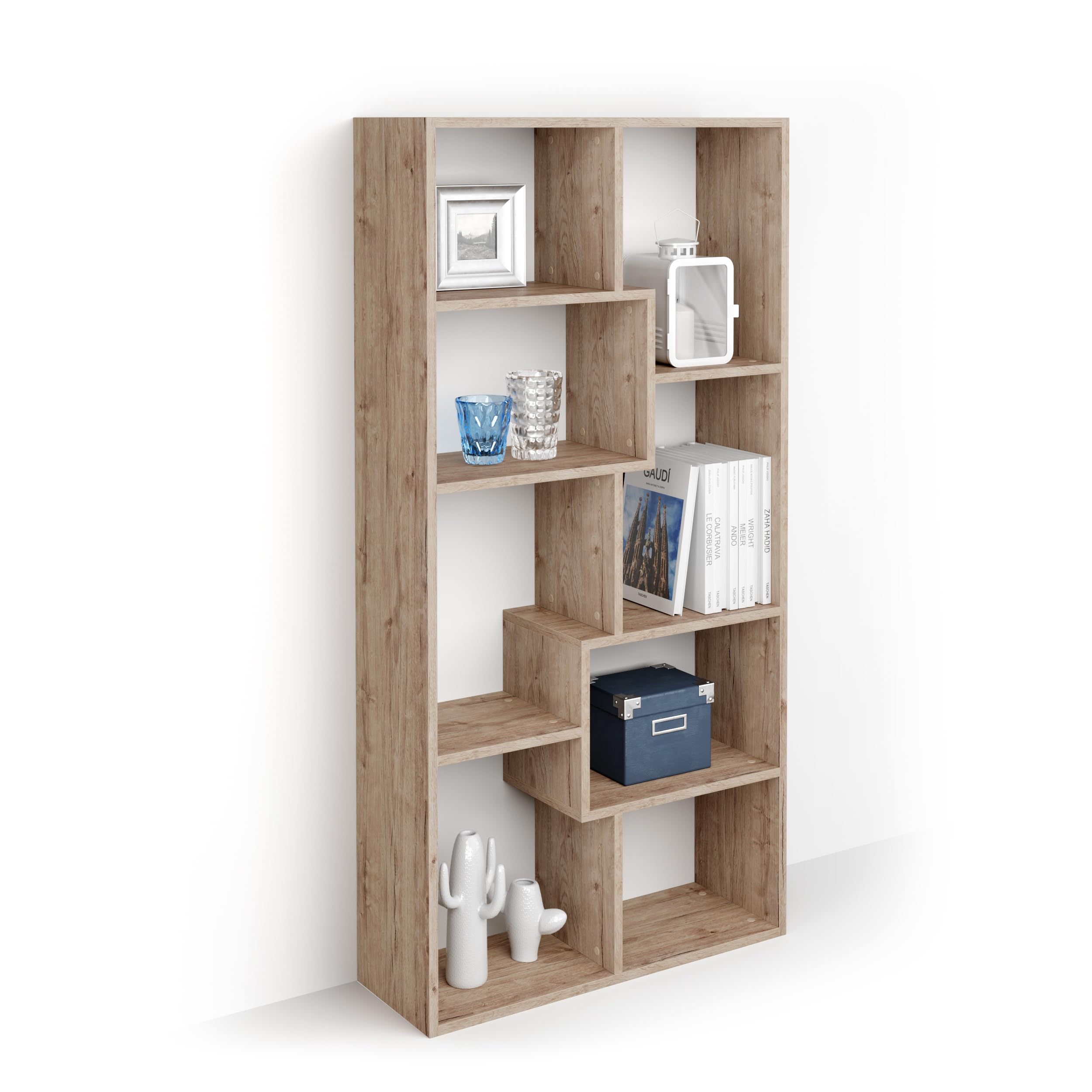 Mobili Fiver, Niska biblioteczka XS Iacopo (160,8 x 80 cm), Dąb, Biblioteczka ścienna lub przegroda do salonu, biura, Made in Italy