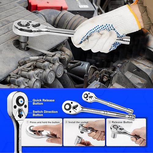 Vista 4 de Prostormer Juego de herramientas mecánicas, 240 piezas, kit de herramientas de reparación de automóviles universales para el hogar con caja