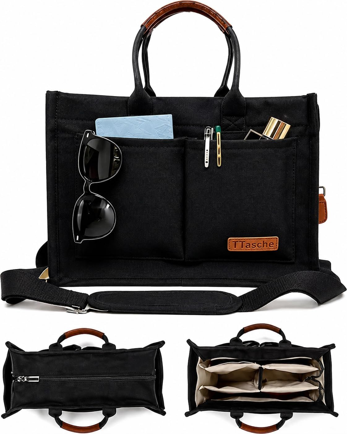 Canvas Tote Bag for Women Lightweight Handbag with Multi Pockets & Adjustable Strap Bible Bag for Daily Use Work