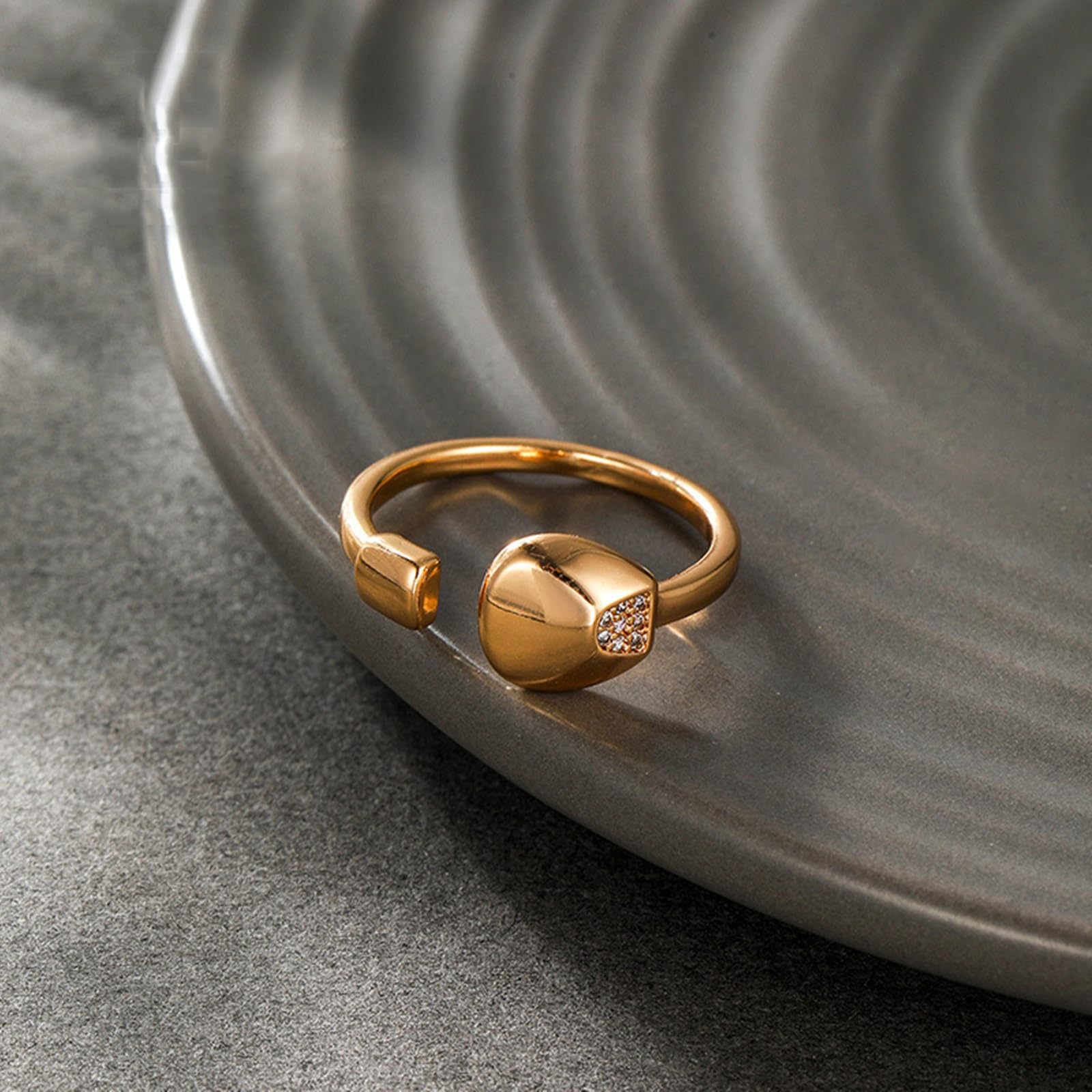 Anillos de compromiso para mujer, oro amarillo, pulido simple y abierto