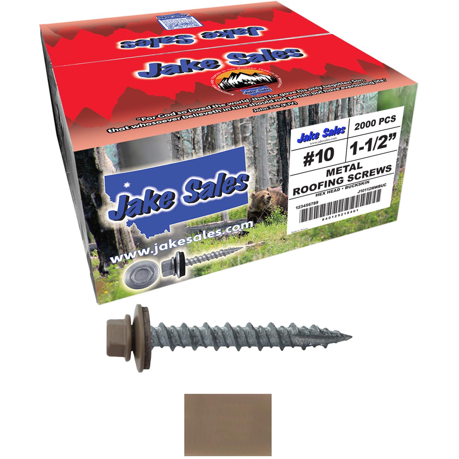10 x 1-1/2" Bone White Metal Roofing Screws - Hex Washer Head- Self-Starting/Tapping - EPDM Washer. 4 X 250 Bags - 1,000 Screws