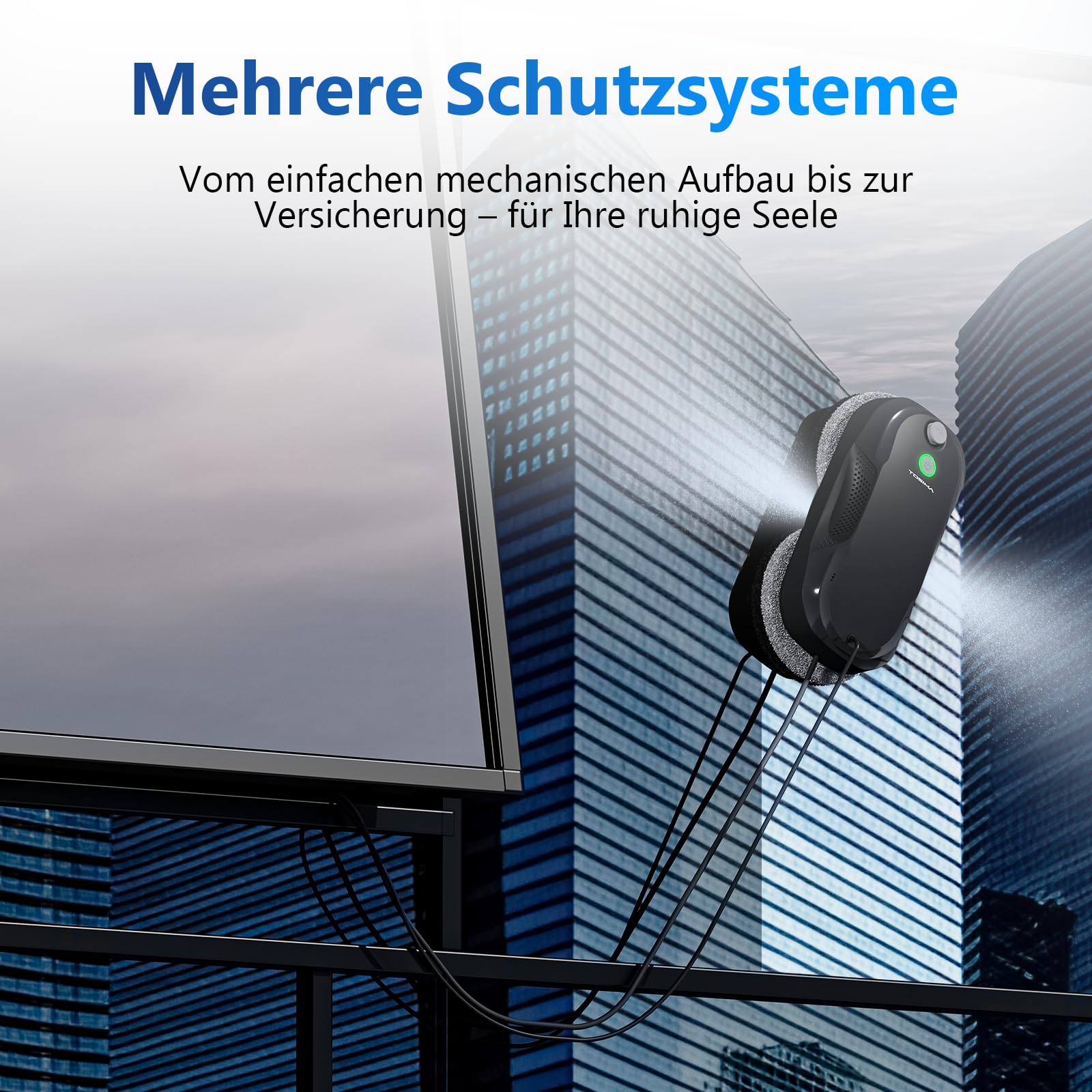 Tosima W5 Fensterputzroboter mit bidirektionalem Ultraschall-Nebelsprühfunktion, 6400Pa adaptiver Saugkraft und intelligenter Kantenerkennung für Fensterreinigung, 2026 verbesserte Version, Schwarz