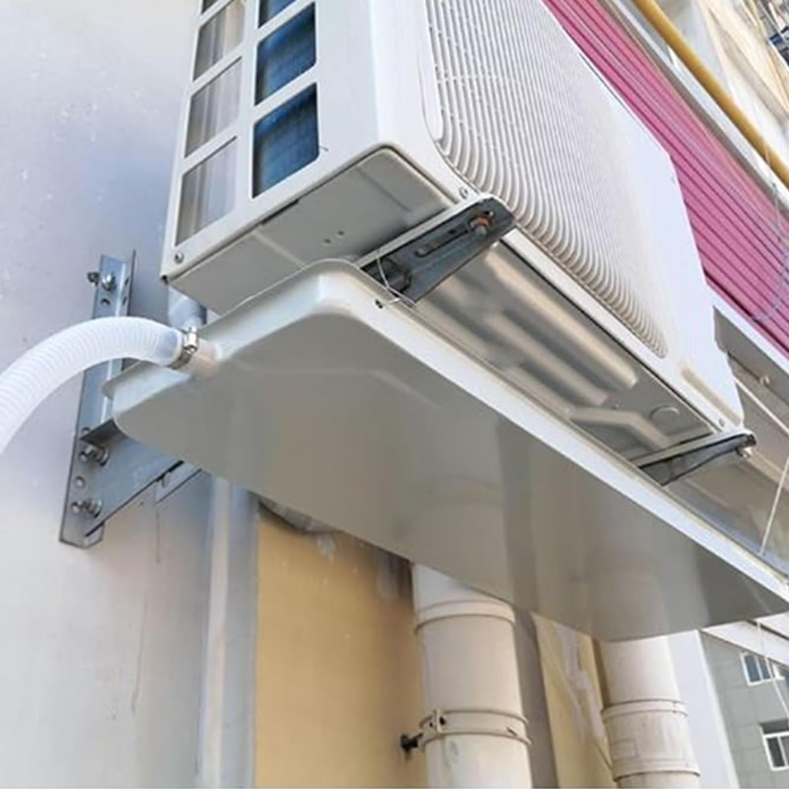 Genérico Bandeja de Drenaje de plástico portátil Grande para Goteo de Aire Acondicionado con Manguera y Abrazadera, fácil instalación, Ideal para Aires acondicionados Split Interiores/Exteriores, pre