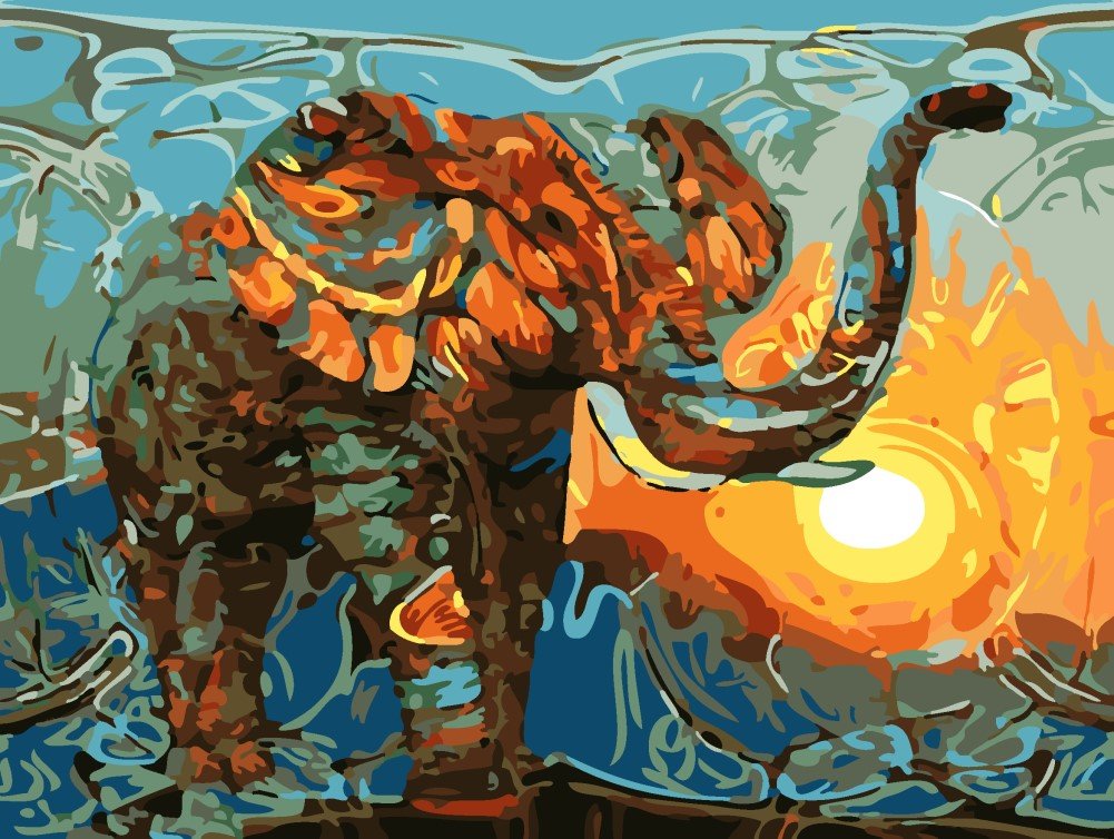 YEESAM ART Paint by Numbers for Adults Beginners Elephant Abstract Sun 16x20 inch Linen Canvas Acrylic DIY Number Painting Kits Wall Art Decor Gifts